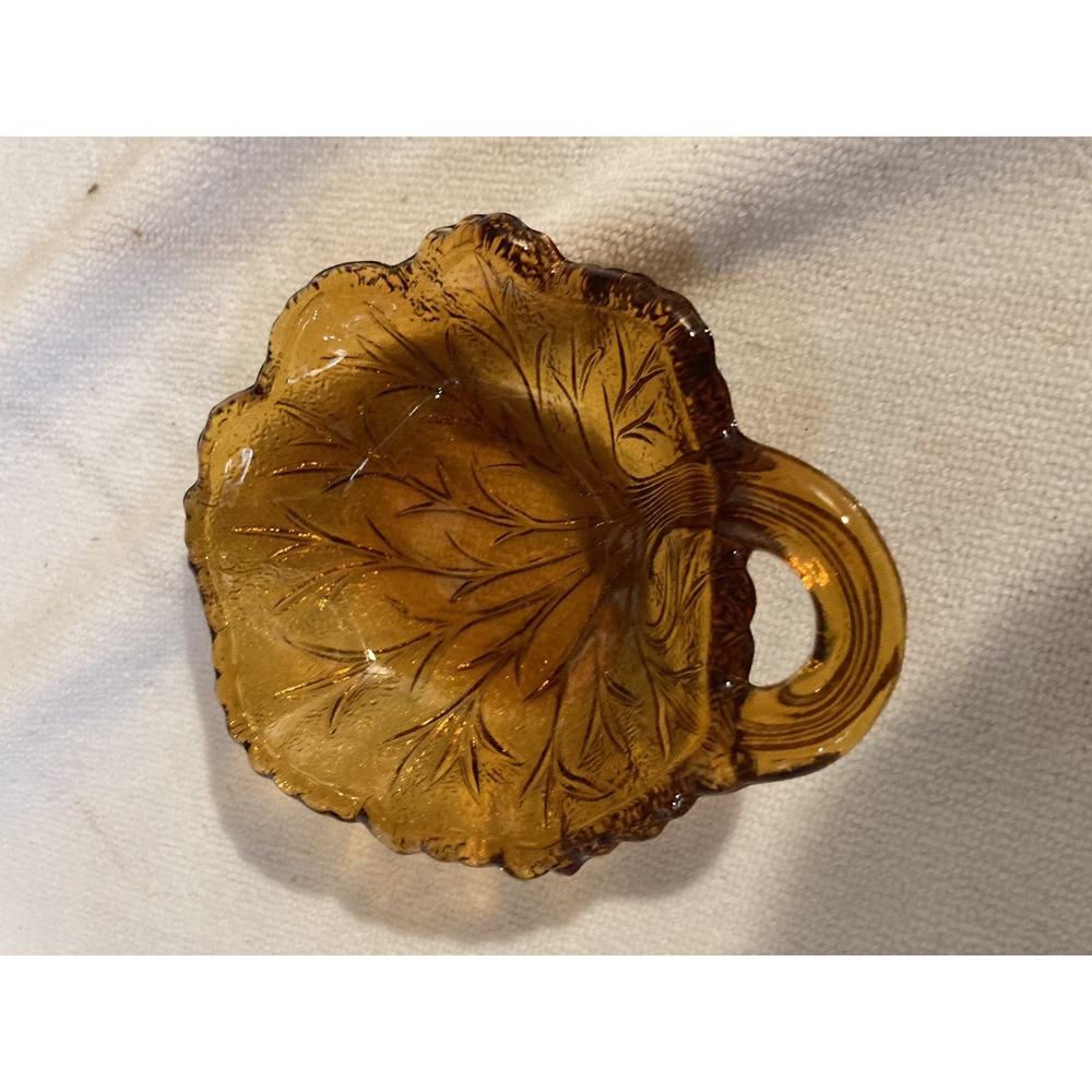 Vintage 1960 Indiana Glass Burnt Honey Amber Pear Bowl Candy Nut Dish, MINT Dish